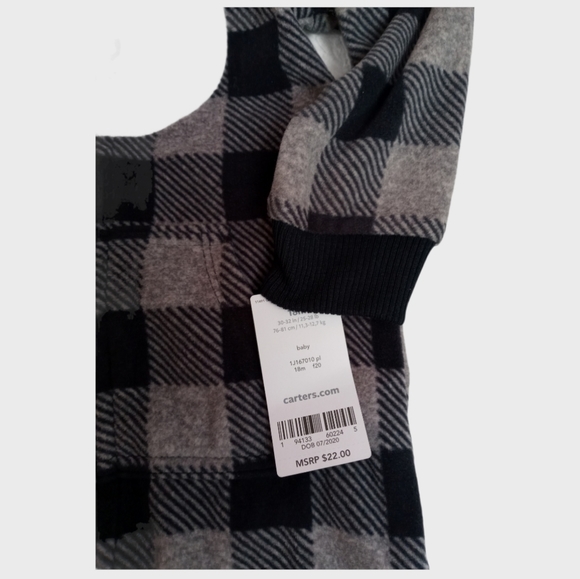 Carter's Bear Buffalo Check Hooded Jumpsuit Sz.18M - Picture 3 of 11